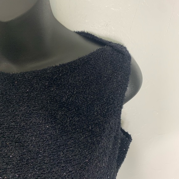 Vintage Victoria Secret Shinny Black Fuzzy Sleeveless Blouse Size Medium - Picture 4 of 8